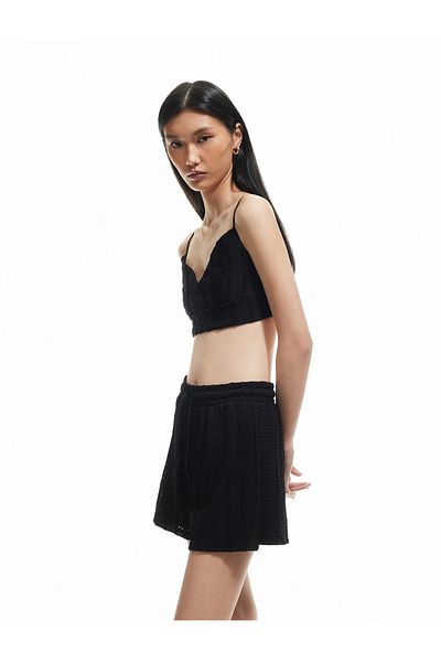 Koton Elastic Waist Laced Textured Mini Shorts