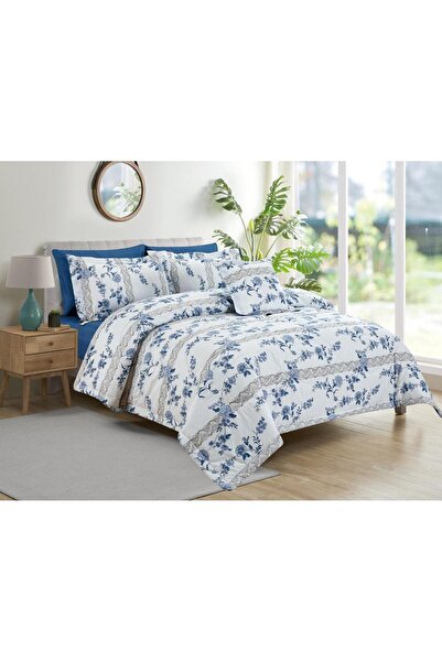 Generic En Zone Summer Double Bedspread 7 Pieces || Navy Blue Checked