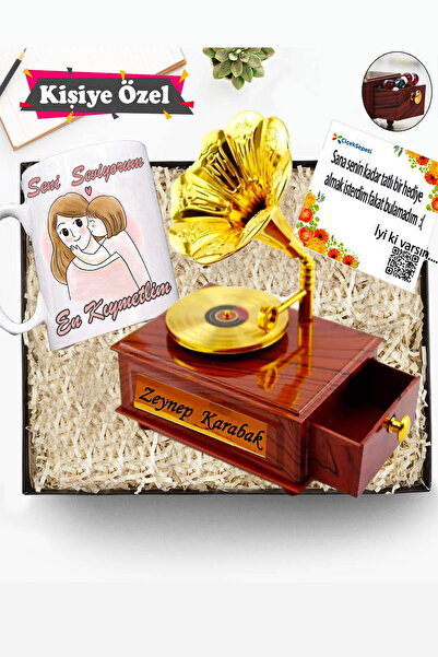 Genel Markalar Anneler Günü Hediyesi Kişiye İsme Özel Nostaljik Gramafon Hare...