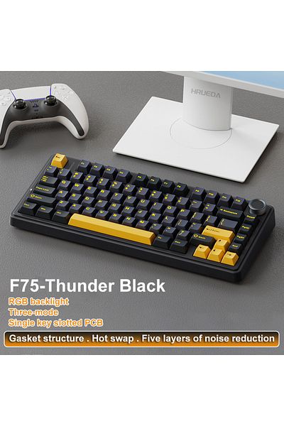 HRUEDA TTC Crescent Axis 3mode Thunder Black AULA F75 2.4G Wireless/Bluetooth/Wired Gaming Mechanical Keybo