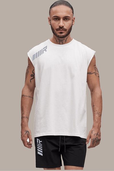 Boi White R Design Printed Oversize Bottom Top Shorts Set - Athlete Sleeveless T-Shirt and Shorts Set Summer