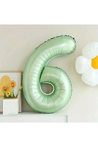 asöy 6 Yaş Retro Su Yeşili Renk 6 Yaş Rakam Sayı Folyo Balon 76 cm 34inç Hely...