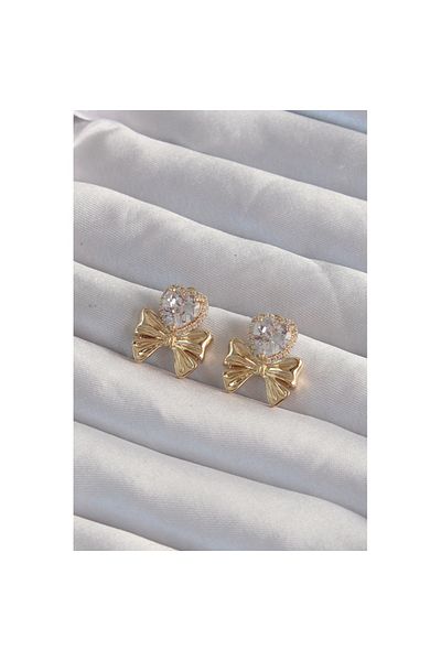 Skygo Gold Colored Brass Zircon Stone Heart Model Bow - Tj-bkp9311