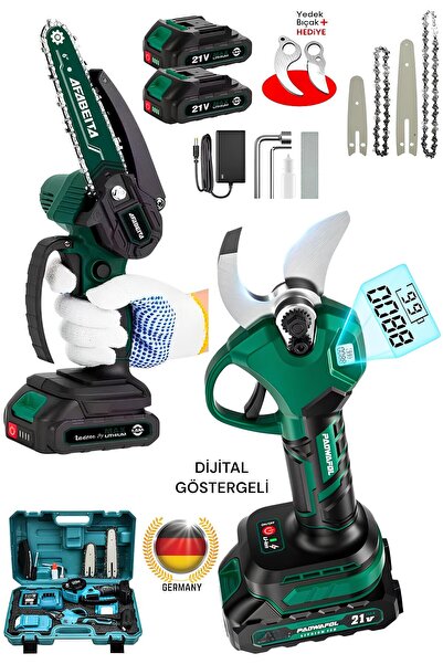 CETHERR GERMAN PRO Şarjlı Dijital Göstergeli Dal Budama Bağ Makası Ve Zinçirl...