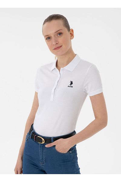 U.S. Polo Assn. SUA Polo Assn. Tricou alb pentru damă cu gât polo TP0125