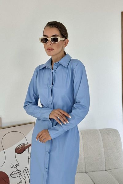 MRA Fashion Blue Length Button Leather Dress