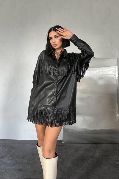 KAZAK Black Tasseled Leather Shirt