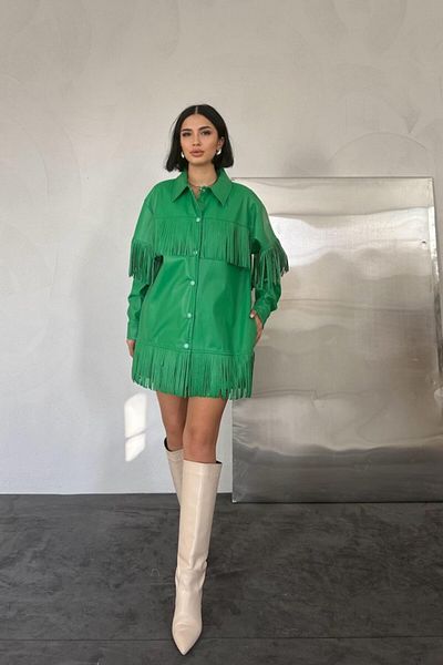 modaserdem Green Tasseled Leather Shirt