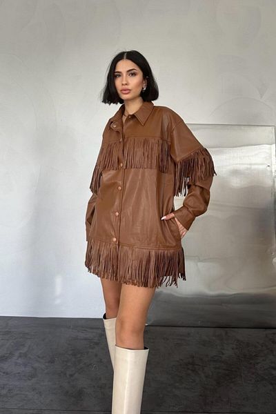 KAZAK Brown Tasseled Leather Shirt