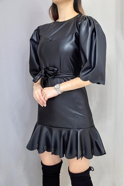 Miracle Omni Black Leather Mini Dress