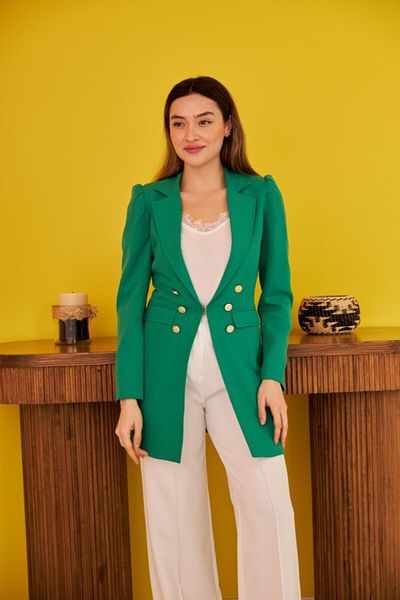 Simala Green Blazer Buttoned Jacket
