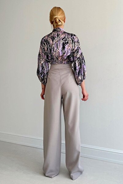 ALPACO Cămașă din satin cu talie elastică - Liliac