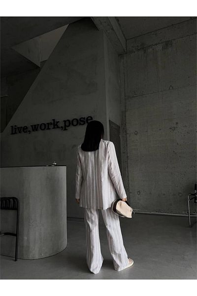 BEYD Beige Striped Linen Jacket