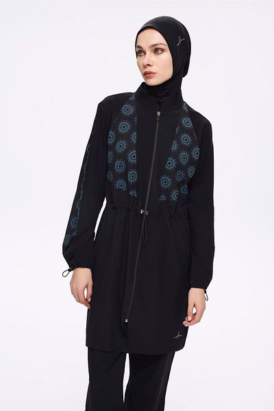 Haşema Σετ μαγιό Anatolian Collection με μοτίβο μαύρο εύκαμπτο υφαντό 6 τεμαχίων Full Hijab 5023