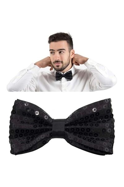 shop Black Sequined Sequin Bow Tie