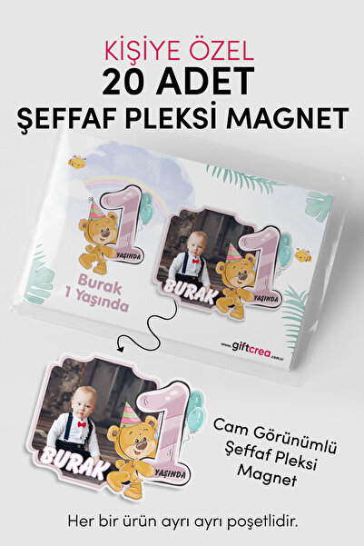 giftcrea Kişiselleştirilebilir Doğum Gününe Özel Şeffaf Pleksi Magnet – Sevim...