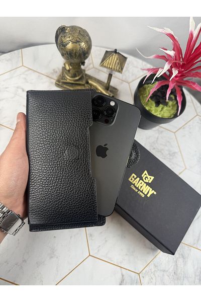 Garniy Black Wallet with Phone Compartment and Handle, Large Compartment