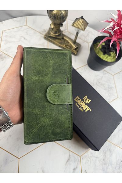 Garniy Green Wallet with Phone Compartment and Handle, Large Compartment