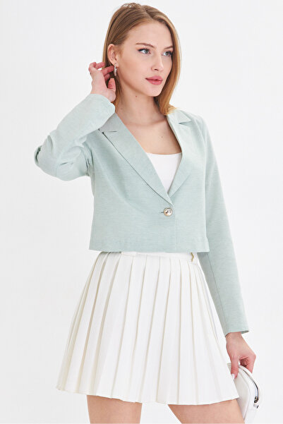 armonika Dámská mátová jednoknoflíková Crop bunda Arm-23y001064