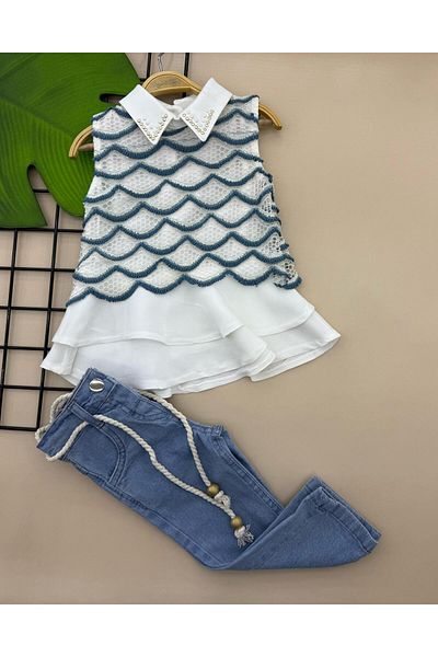 ÖRZİKİDS Summer Brode Blouse Lycra Jeans Suit 2/5 Years