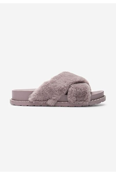 B T Shoes Lightness grey fur slippers