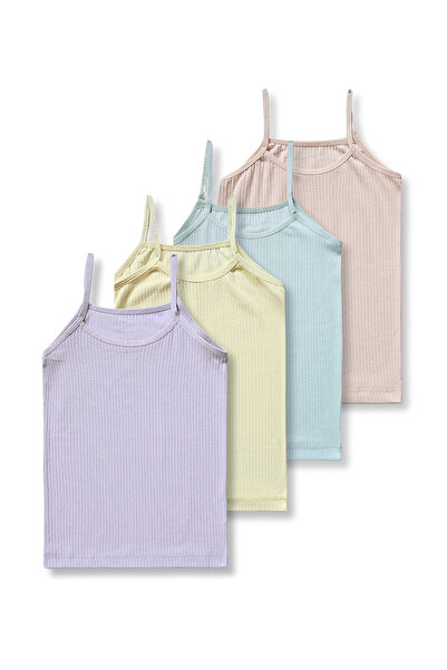 Panfilia 95% Cotton Girls' Ribbed Thin Strap Undershirt Set of 4 / Undershirt...