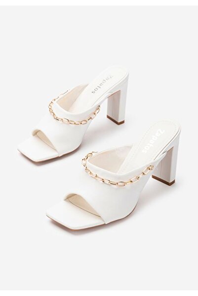 B T Shoes Papuci cu lant Meldora albi