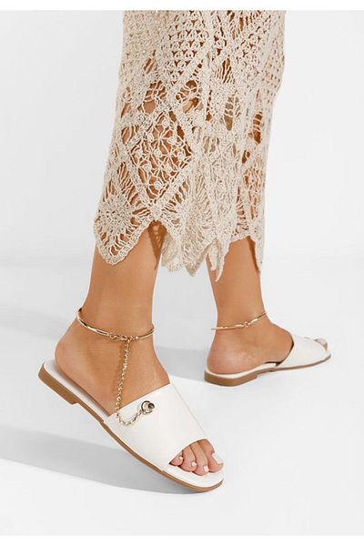 B T Shoes Tolecia white chain slippers