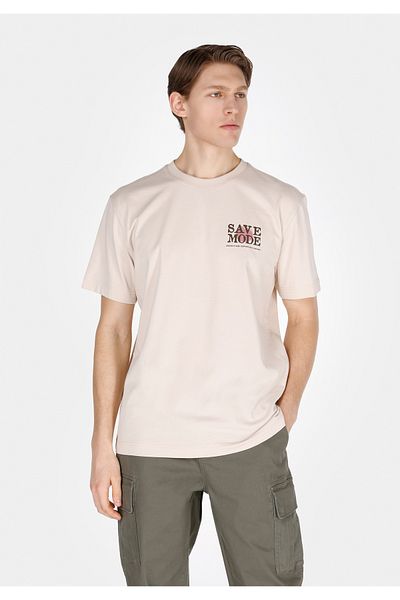 Colin's Comfort Fit Round Neck Plain Men's Beige Short Sleeve T-Shirt