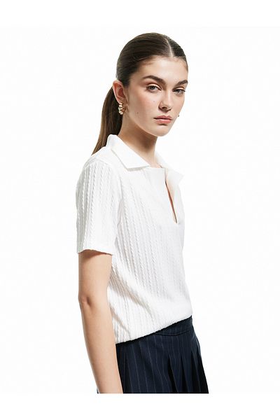 Koton Tricou cu mânecă scurtă cu guler polo cu împletitură de păr