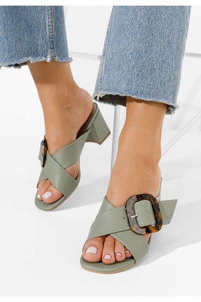 B T Shoes Berieda green heeled slippers