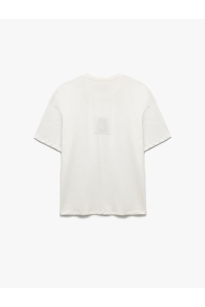 Koton Cat Embroidered Crew Neck Short Sleeve Cotton Oversize T-Shirt