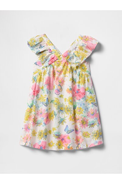GAP Kız Bebek Sarı Çiçek Desenli Fırfırlı Elbise