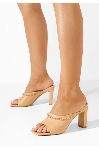 B T Shoes Meldora camel heeled slippers