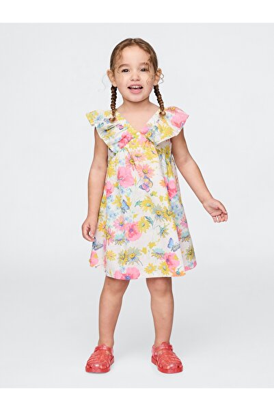 GAP Kız Bebek Sarı Çiçek Desenli Fırfırlı Elbise