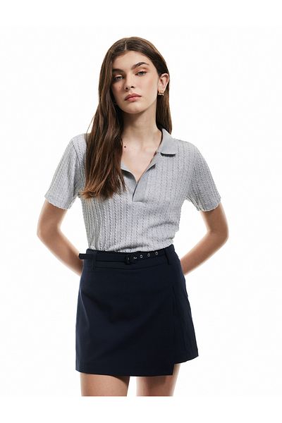 Koton Hair Braid Textured Short Sleeve Polo Neck T-Shirt
