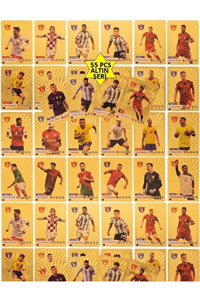 OYUNCAKSAHİLİ كرة القدم 55 قطعة معدنية مرنة غير قابلة للكسر غير مبللة بطاقة ذهبية ثلاثية الأبعاد سلسلة ذهبية كرة القدم PVS بطاقة الألعاب