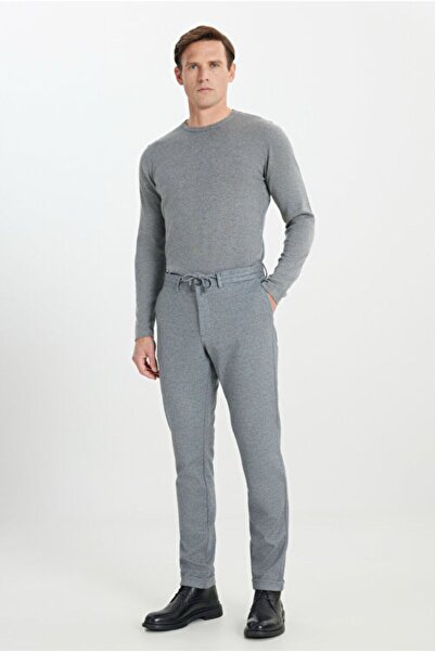 ALTINYILDIZ CLASSICS Relax Fit Rahat Kesim Beli Bağlamalı Diagonal Desenli Esnek Gri PANTOLON