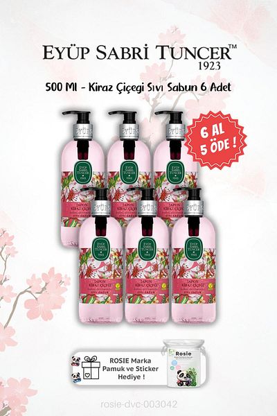 Eyüp Sabri Tuncer Japanese Cherry Blossom 500 ml Liquid Soap Buy 6 Get 5 and Rosie Gift