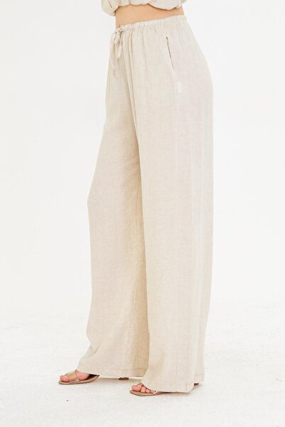 TIFFANY&TOMATO Dar Kemerli Keten Görünümlü Pantolon