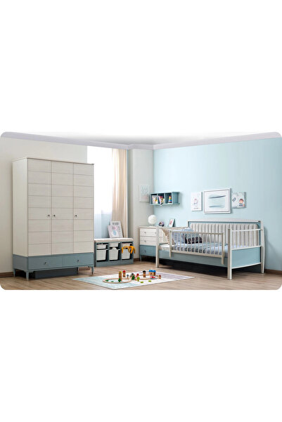Lajivert Marin Çocuk Odası (3 Kapaklı Dolap + 90*190 Montessori + Şifonyer)
