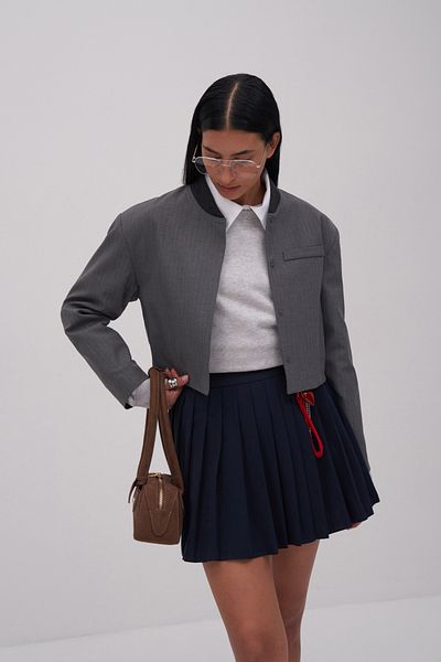 mathilda store Women's Gray Cos Striped Bomber Jacket