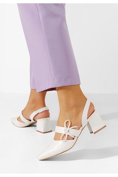 B T Shoes Tanada White Chunky Heel Shoes