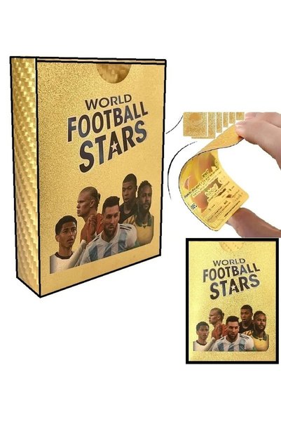 OYUNCAKSAHİLİ Football Player 55 Pieces Metallized Flexible Unbreakable Card Gold 3D Gold Series Football Pvs Game Card Unbreakable Non-Deformable