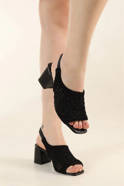 POPULARSHOP Knitted Thick Heeled Sandals
