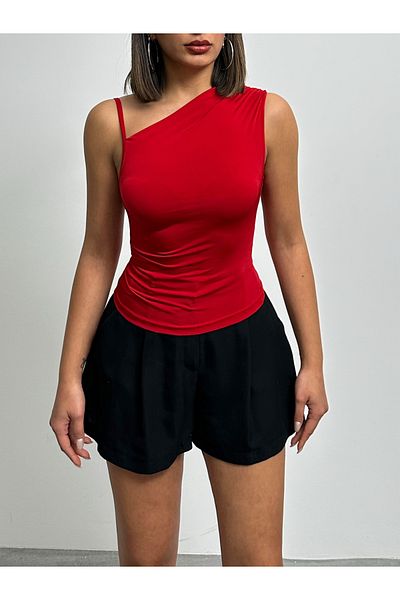 BEJNA Women's Red Strap Single Shoulder Blouse