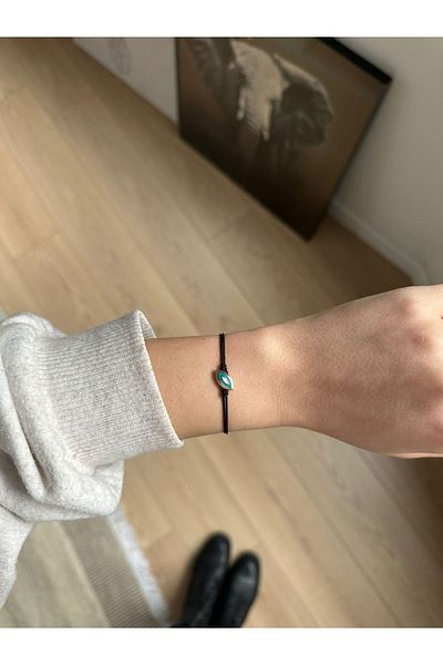 Juju Bronze Eye Shaped Turquoise Enamel Black String Bracelet