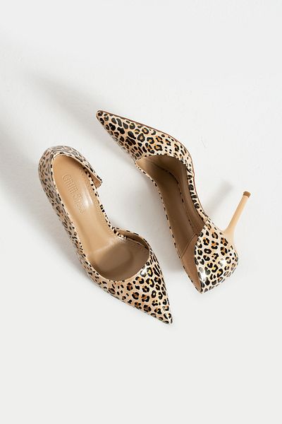 Güllü Shoes Leopard Patterned Beige Patent Leather Stiletto - Pointed Toe 9 cm Thin Heeled Stylish and Comfortable Women's Shoes