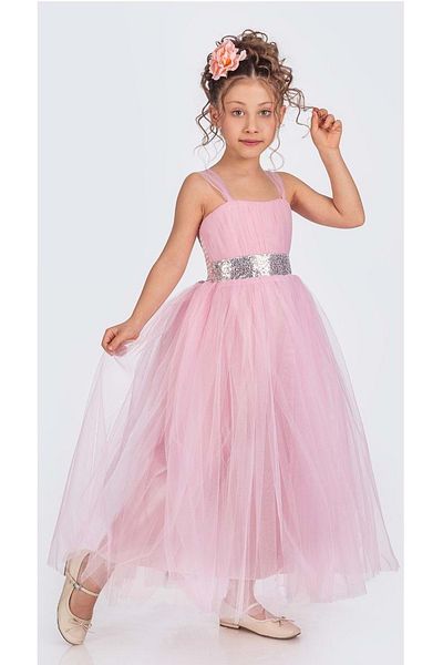 s.t. sebat tekstil Girl's Evening Dress with Satin Gimp and Long Tulle Skirt