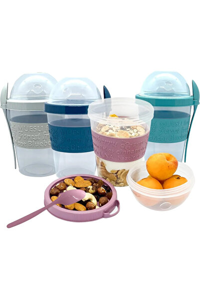 Titiz Take N Go Fruity Yogurt Container with Spoon and Chamber Snack Muesli Granola Cup